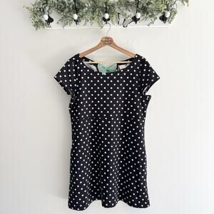 Anthropologie Black Polka Dot Mini Cap Sleeve Dress XL Retro CP
